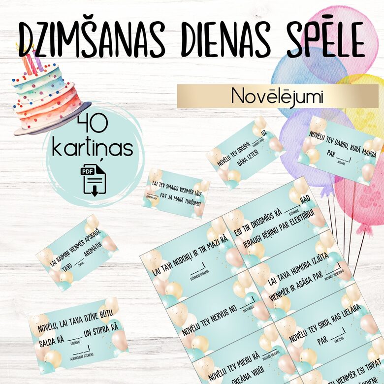 Dzimšanas dienas spēle - amizantie novēlējumi, digitāls PDF fails